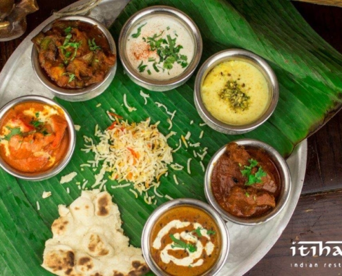 Itihaas thali and katori with rice and naan